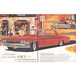 1961 Oldsmobile Super 88 Sedan 2 Page Vintage Print Ad Massachusetts Colonial